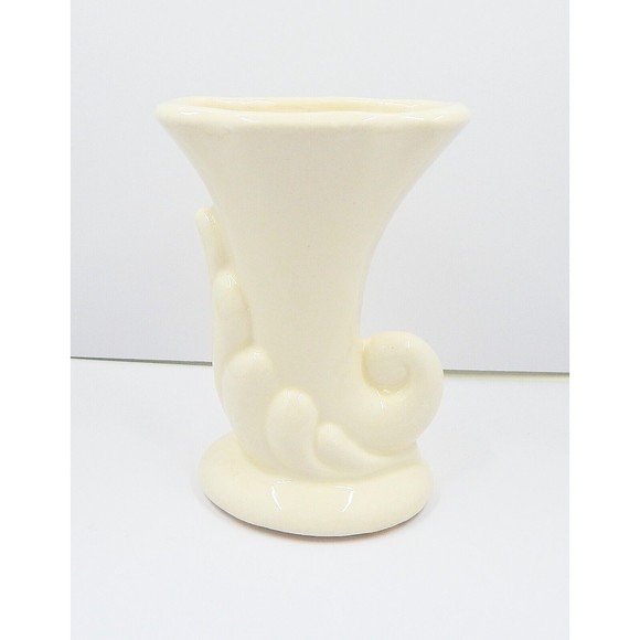 Cornucopia Vase Yellow Rose Gold Trimmed Ceramic USA - Picture 5 of 11